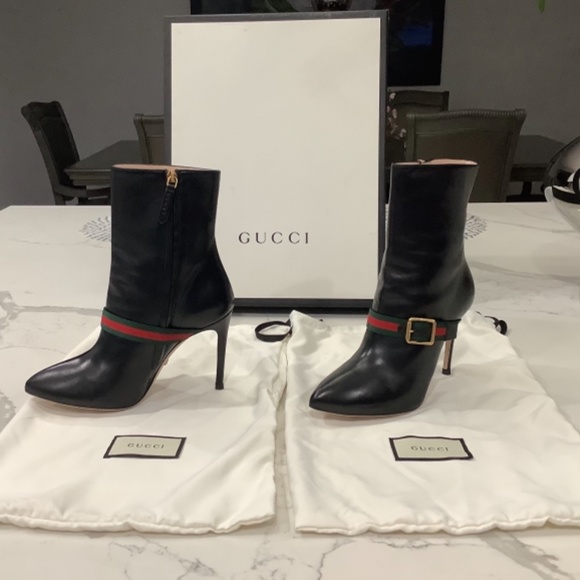 COPY - Gucci Sylvia Grosgrain-Trimmed Leather Ankle Boots. Size: 38. Color: Bla… - Picture 8 of 10